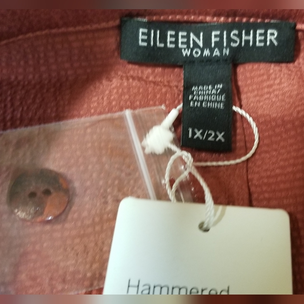 Eileen Fisher Woman NWT Pink Orange (Chuty) Hammered Silk SS Tunic Size 1X/2X - Picture 6 of 10